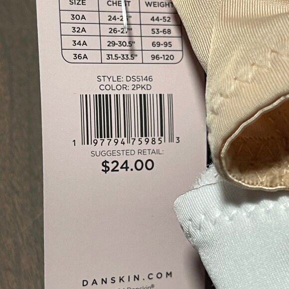 Danskin Girls 2 Pack Wire Free Bra Set Size 36A Lightweight Comfort White Beige - Picture 3 of 8